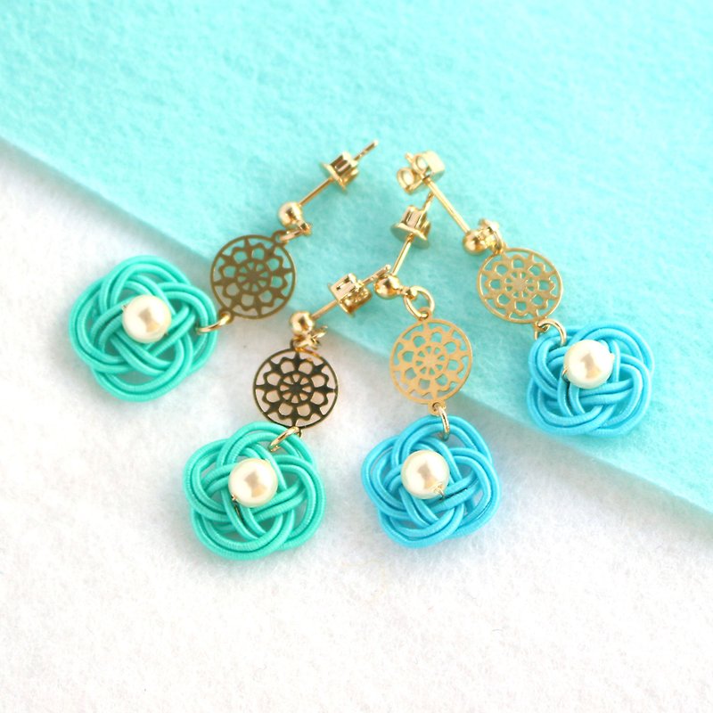 japanese traditional style pierce earring / mizuhiki / japan / accessory - 耳环/耳夹 - 丝．绢 蓝色