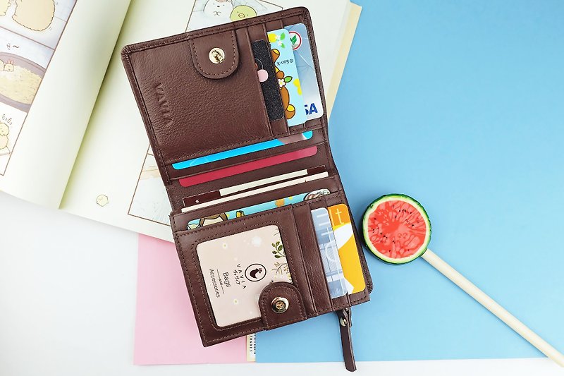 " Chocolate " Pocket Book Short Wallet / Cow Leather 錢包- 皮革-財布 - 皮夹/钱包 - 真皮 咖啡色