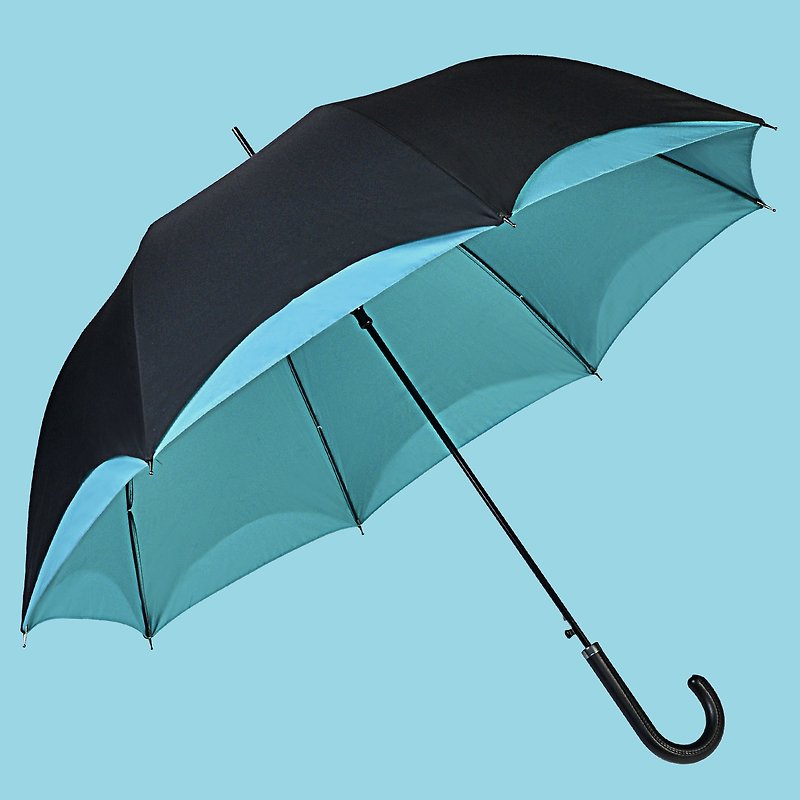 双层配色直伞|大伞面23寸|台湾福懋伞布(防风/雨伞) - 黑与蓝 - 雨伞/雨衣 - 防水材质 黑色