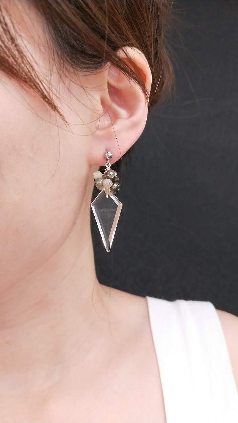 耳环。各色水晶*锥状白水晶耳针耳夹耳环 - 耳环/耳夹 - 水晶 透明
