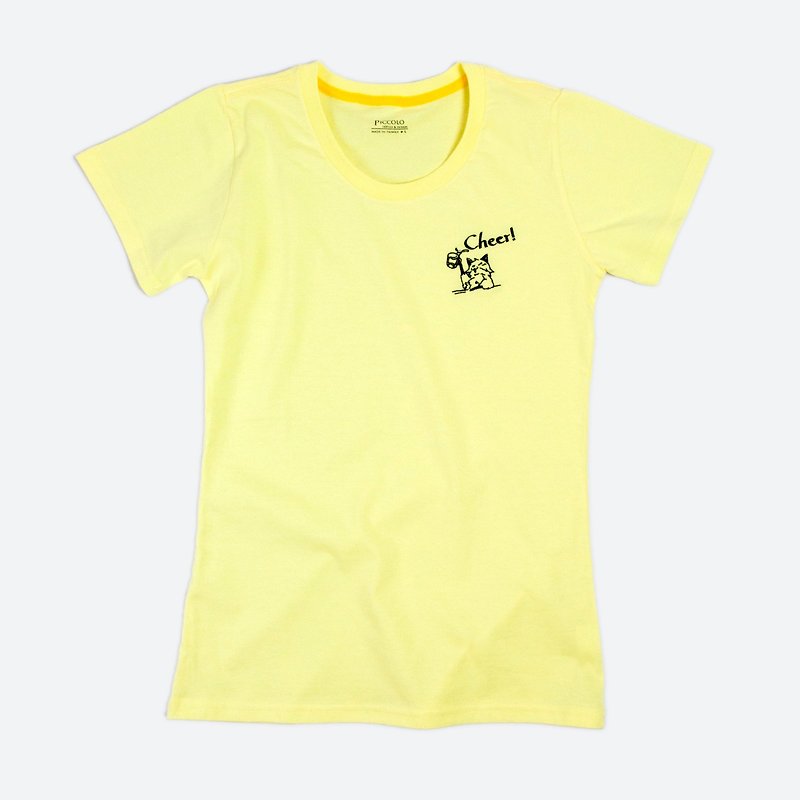 │Cheer!│狐狸刺绣黄T恤 - 女装 T 恤 - 棉．麻 黄色