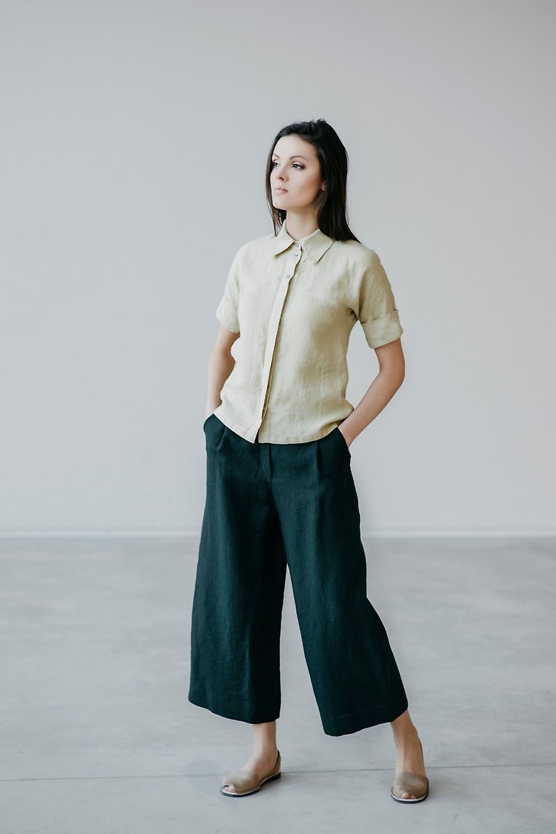 Wide Cut Linen Pants Motumo 15K1 - 女装长裤 - 亚麻 多色