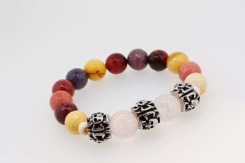 Rosy Quartz + Semi Precious Stones Barcelet ( 粉红晶 + 半宝石手錬 ) - 手链/手环 - 宝石 粉红色