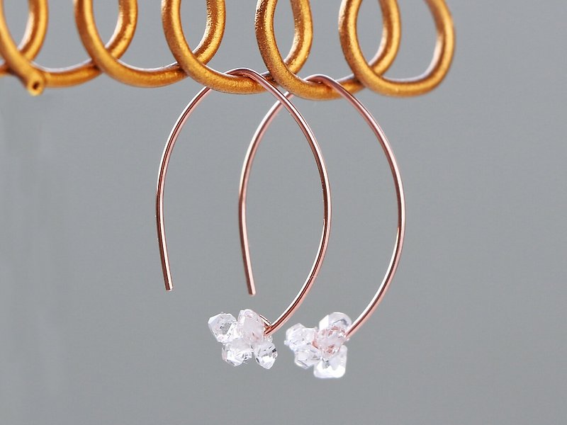 14kgf Rose gold-Herkimerdiamond mini marquise pierced earrings - 耳环/耳夹 - 宝石 粉红色