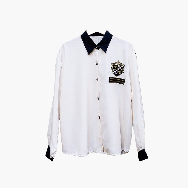 脱臼古着 / 黑领学院刺绣白衬衫 no.025 vintage - 女装衬衫 - 聚酯纤维 白色