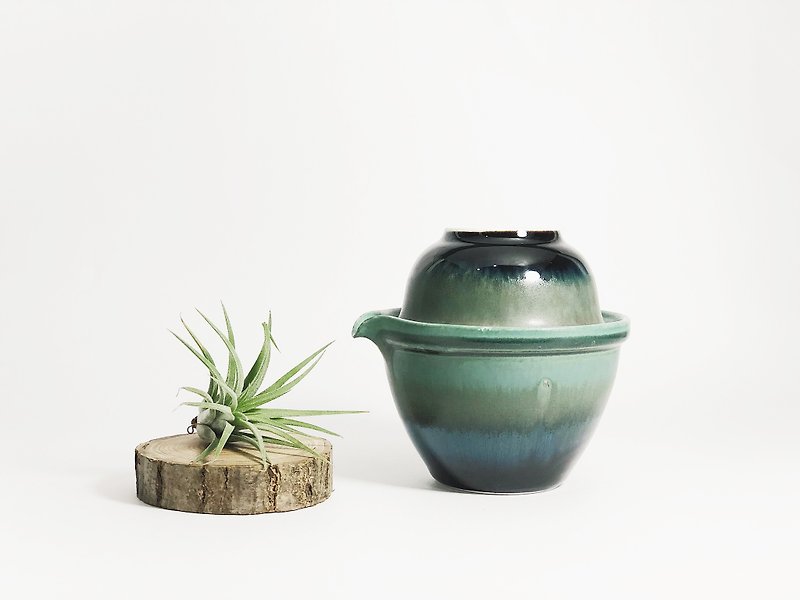 手作陶瓷窑变旅行一人壶茶具－山水绿 - 茶具/茶杯 - 瓷 绿色