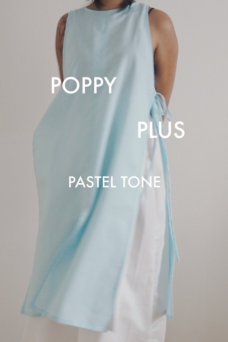 Poppy Plus Pastel Mint linen (Dress) (Special Color) - 女装上衣 - 棉．麻 蓝色