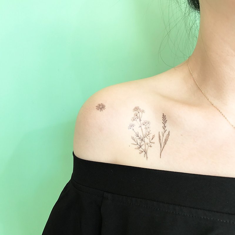 | 线条花卉 | 2入纹身贴纸  纹身贴纸 花草系 手绘花 植物 - 纹身贴 - 纸 