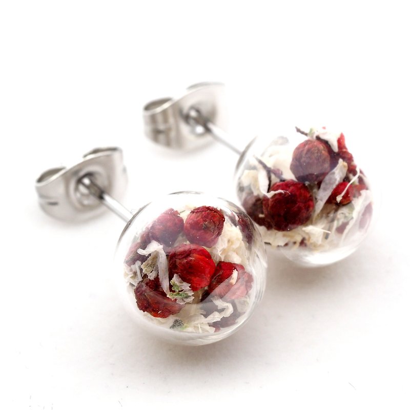 OMYWAY Handmade Dried Flower - Glass Globe - Earrings  1cm - 耳环/耳夹 - 玻璃 