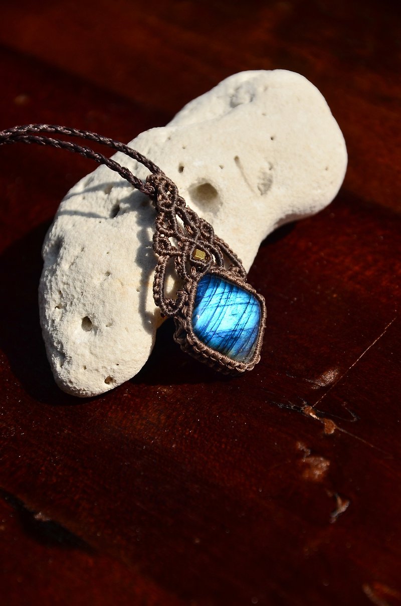 天然水晶-拉长石-手制花边编织项链 - 项链 - 宝石 蓝色