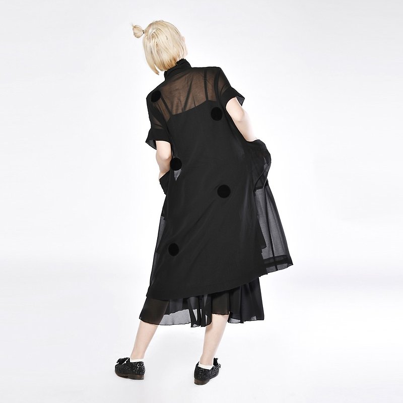 蝴蝶结黑色雪纺半透长衫  洋装 连身裙 - imakokoni - 洋装/连衣裙 - 其他材质 黑色