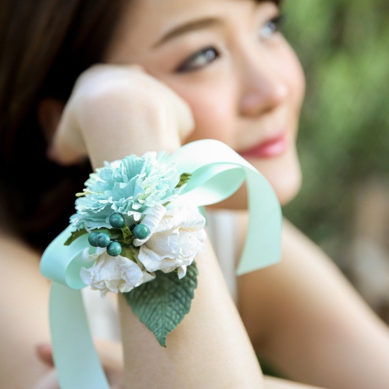 BB203 : Bridesmaids Bracelet/Corsage, Green Mint - 手链/手环 - 纸 绿色