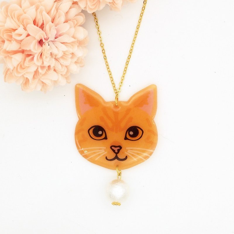 Meow绵绵珠系列 - 手作啡黄虎斑纹猫猫绵绵珠项链 - 项链 - 压克力 咖啡色