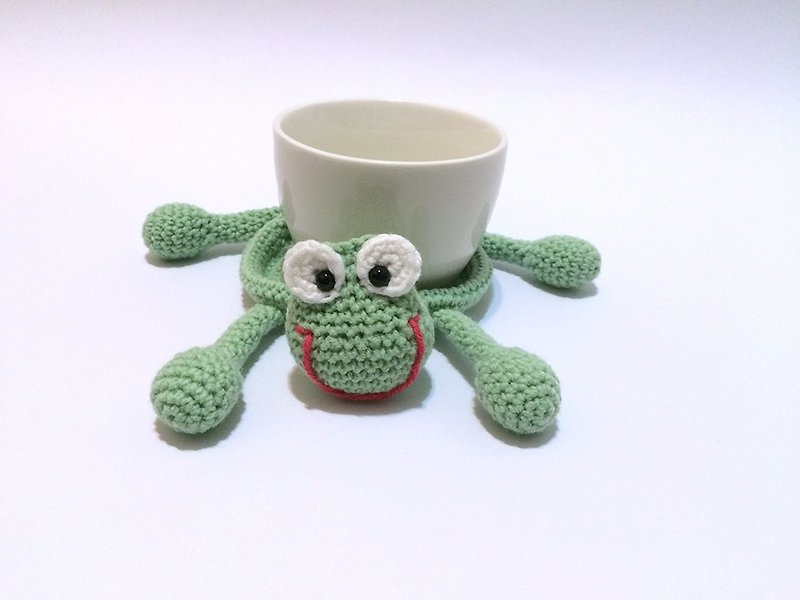 Aprilnana_上班族疗愈小物 b青蛙编织杯垫 - 杯垫 - 其他材质 绿色