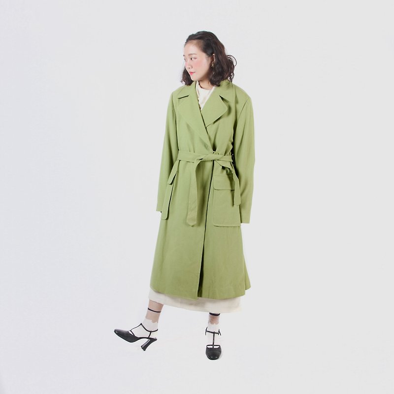 【蛋植物古着】蔺草清香毛领毛料古着大衣 - 女装休闲/机能外套 - 羊毛 绿色