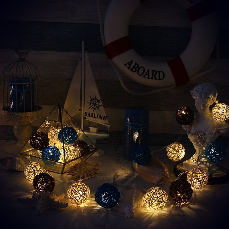 创意灯饰 藤球灯串 电池款 左岸咖啡 长度2M LED气氛灯 圣诞节 - 灯具/灯饰 - 竹 蓝色