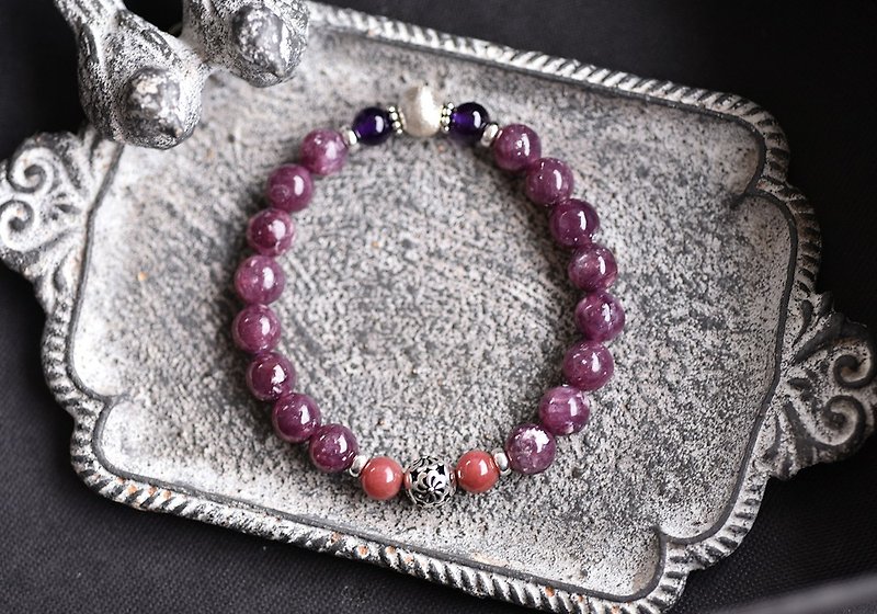 闪耀锂云母+玫瑰石+紫水晶纯银手链 - 手链/手环 - 水晶 紫色
