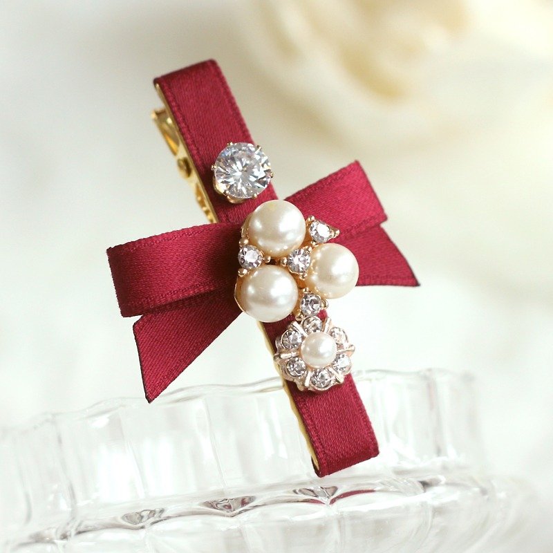 优美珍珠饰物发夹 - 发饰 - 其他材质 红色