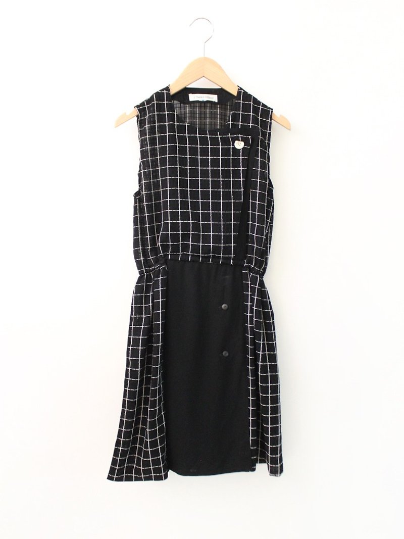复古黑色格纹无袖古着洋装 Vintage Dress - 洋装/连衣裙 - 聚酯纤维 黑色
