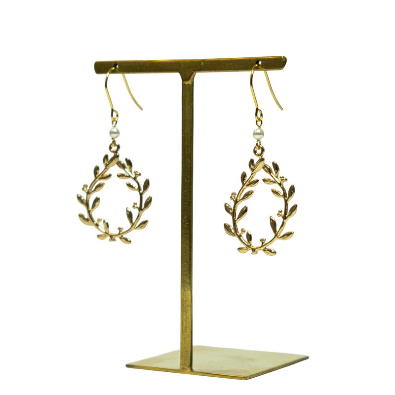 Gold branch pearl earrings - 耳环/耳夹 - 其他金属 金色