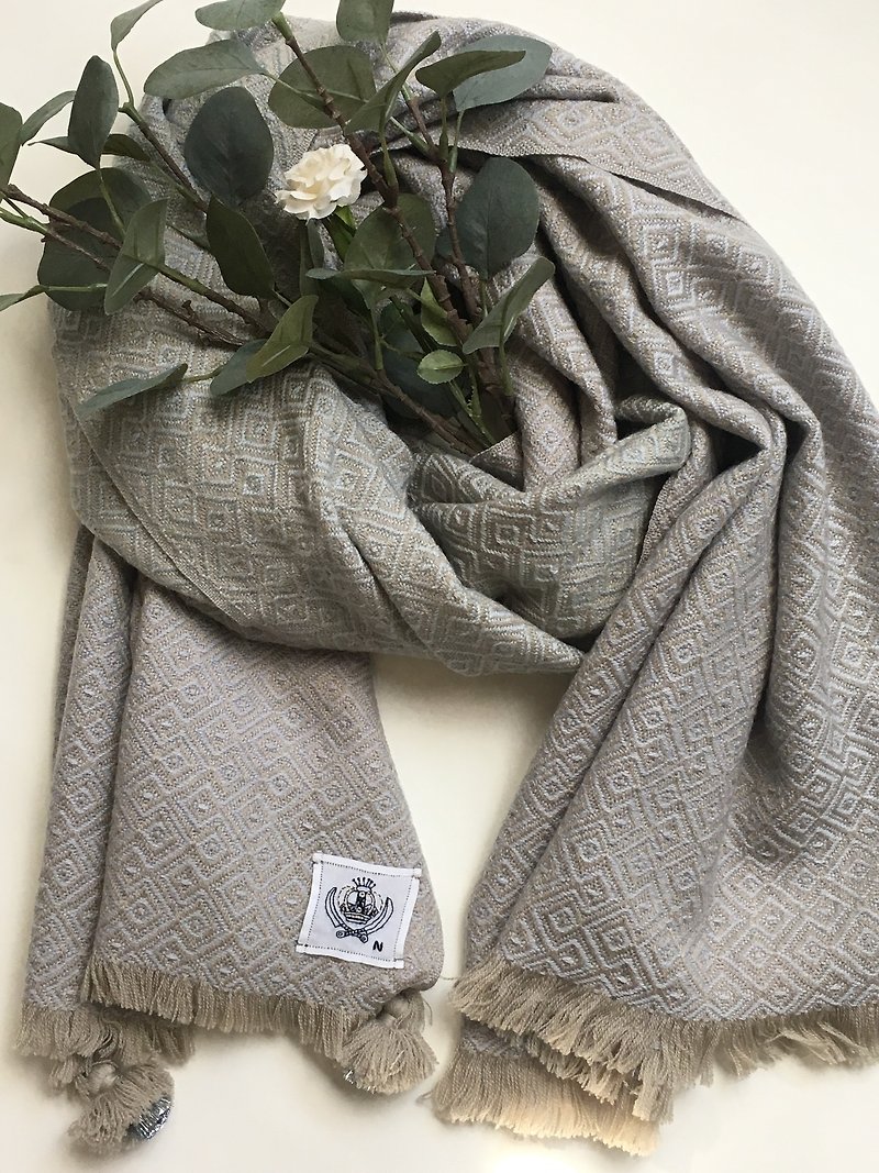 北欧調柄手織りショール - 丝巾 - 其他材质 灰色