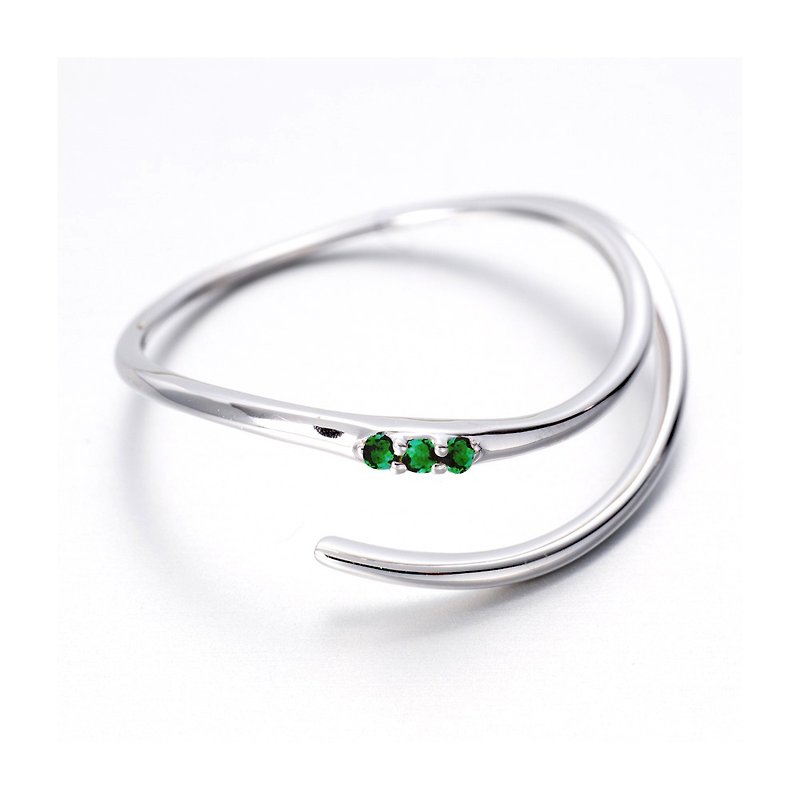 祖母绿戒指 绿宝石白金戒指 清新极简金饰女戒 优雅绿色白金戒指 - 对戒 - 贵金属 绿色