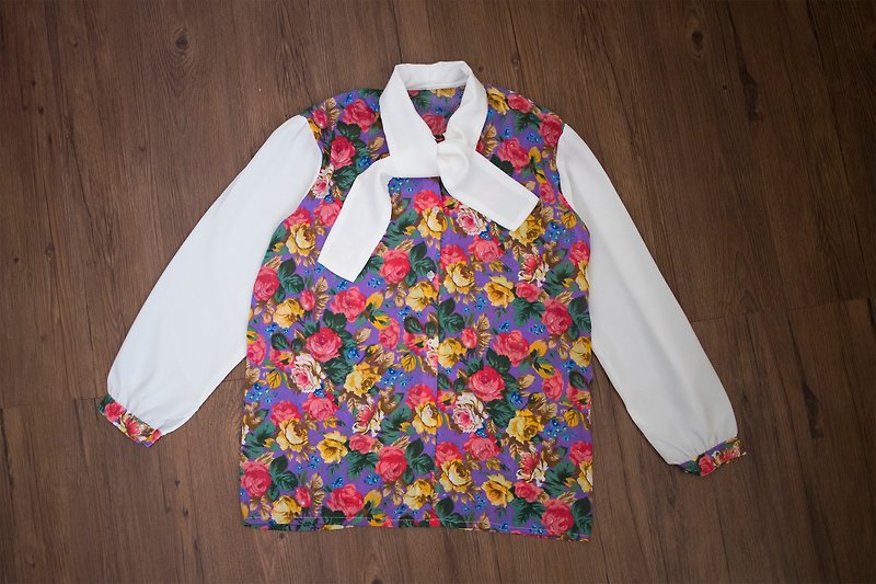 vintage shirt #5  少女 花柄 碎花 领结 长袖衬衫 - 洋装/连衣裙 - 其他材质 