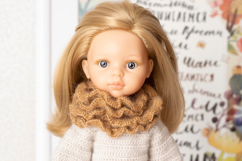 Openwork scarf for dolls, doll clothes, 娃娃衣服 针织围巾 给我女儿的礼物 人形 娃娃配件 娃娃 冬季服装 - 玩具/玩偶 - 羊毛 咖啡色