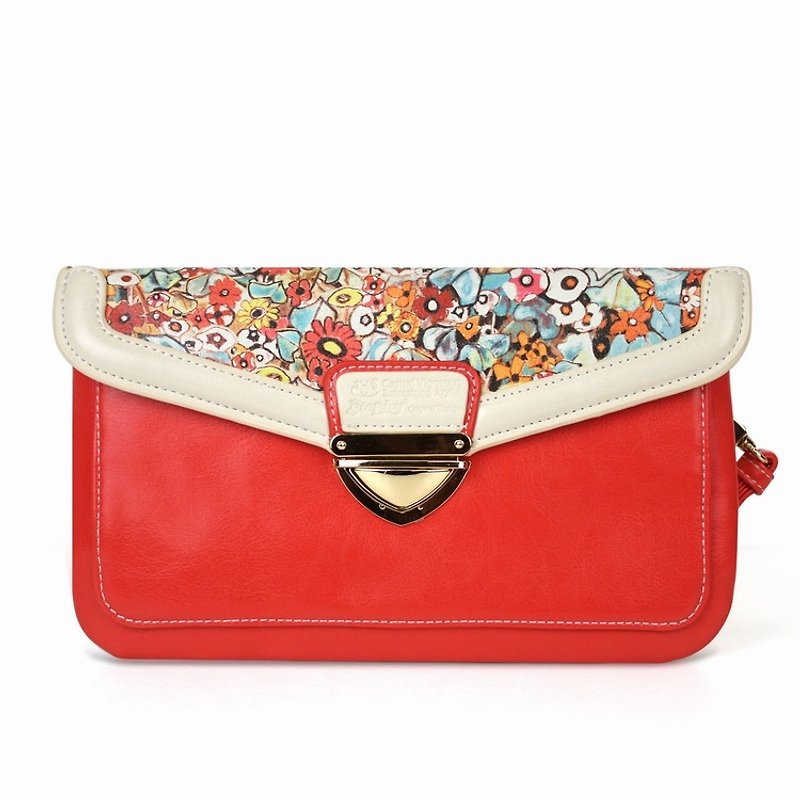 红色碎花可爱艺术印刷设计的手提包/化妆包SB093-BI - 手拿包 - 环保材料 