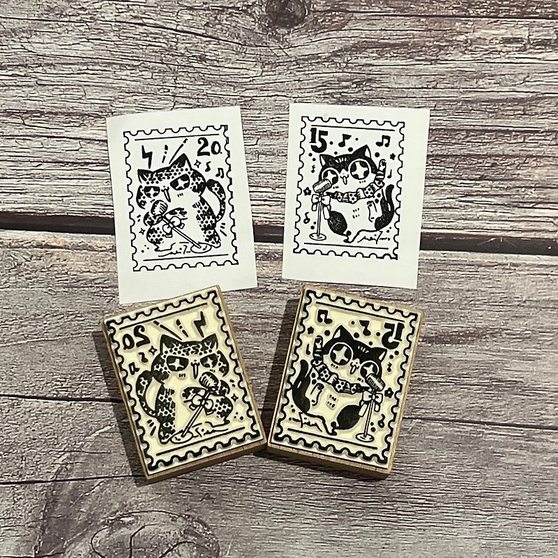 猫咪主打歌-邮票榉木橡皮印章(两款) - 印章/印台 - 木头 黑色