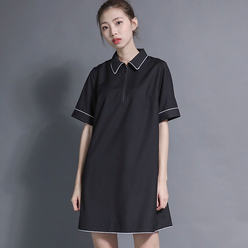 Linear 线性出芽拉链洋装_7SF020_黑 - 洋装/连衣裙 - 棉．麻 黑色