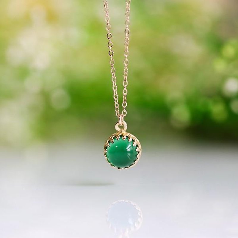 絆を深める癒しの石 グリーンアゲートのベゼルネックレス - 项链 - 宝石 绿色