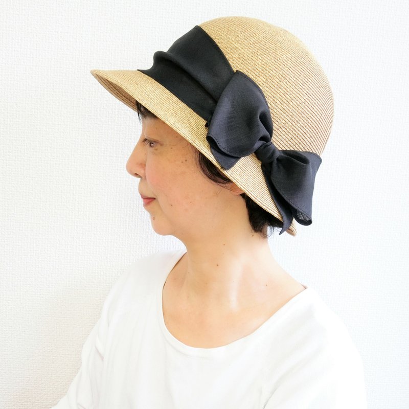 麻リボンのクロッシェ - 帽子 - 其他材质 咖啡色