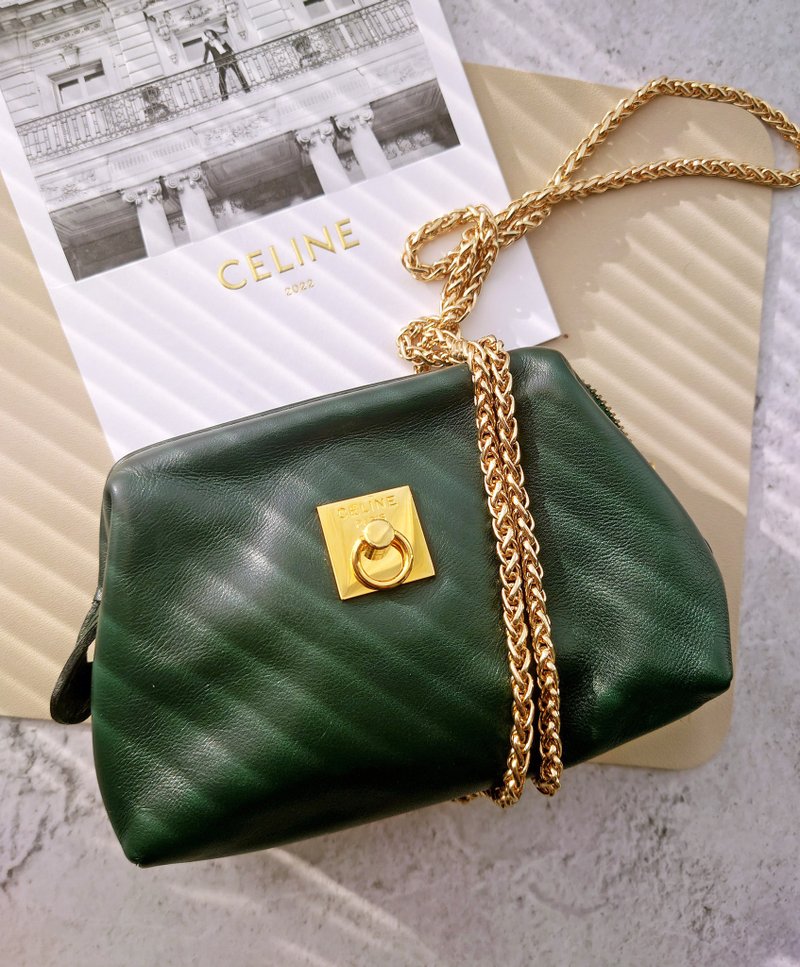 中古包 CELINE 圆环链条包化妆包云朵包斜背包斜挎包手拿包单肩包 - 侧背包/斜挎包 - 真皮 绿色