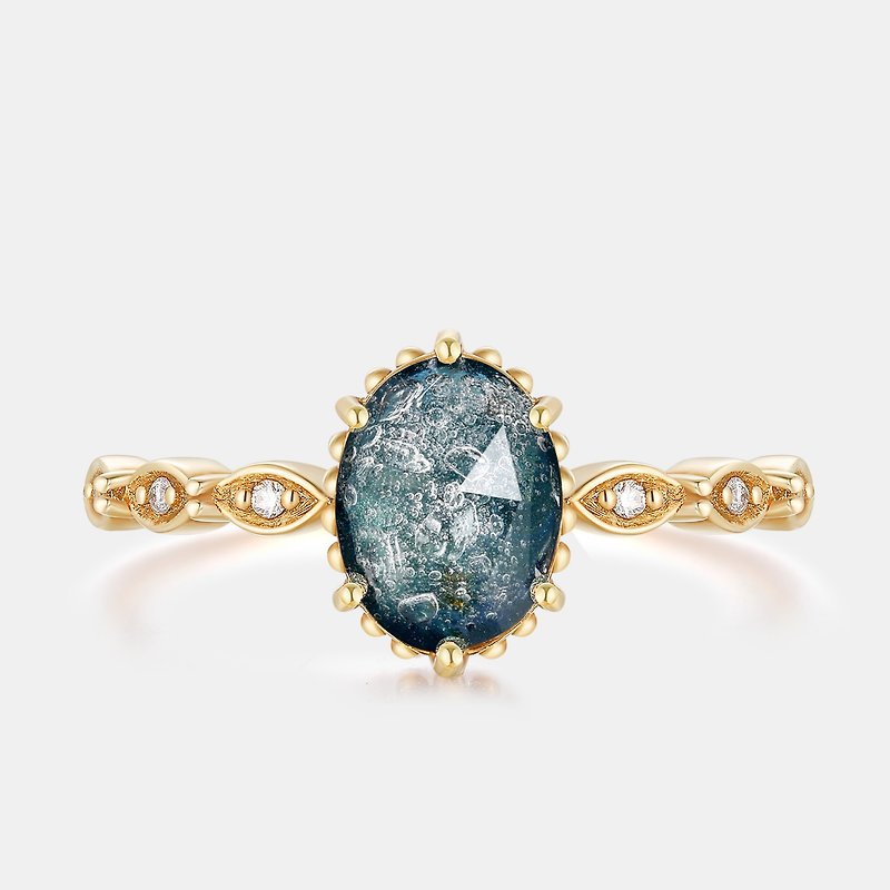 骨灰毛发纪念玻璃 戒指 K金戒指 - 复古钻石设计戒指1 KRC02 - 戒指 - 玻璃 蓝色