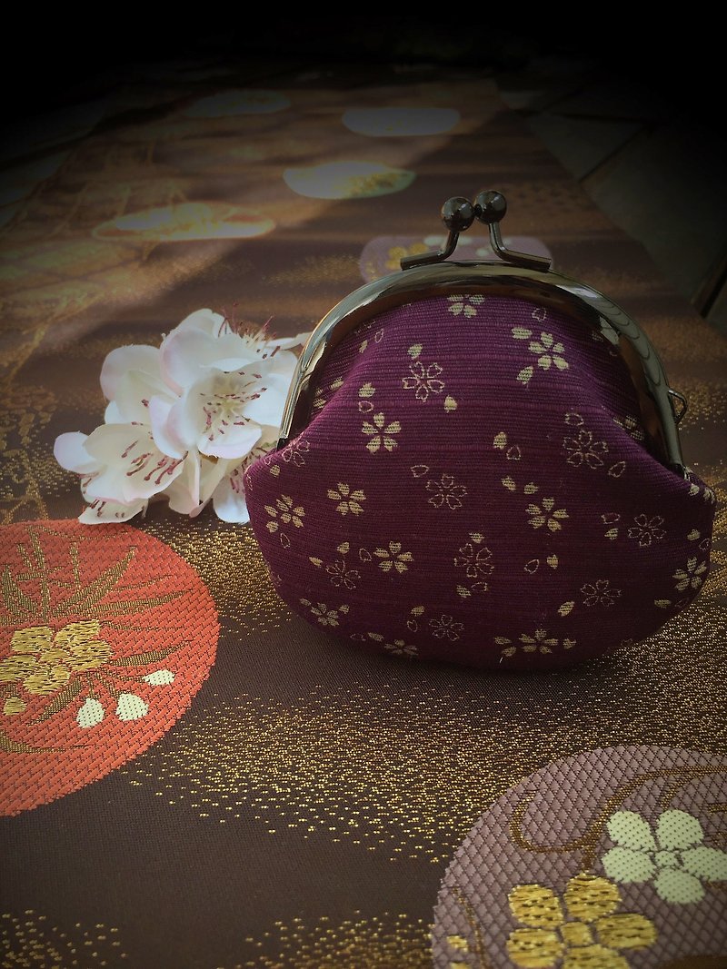 绯樱花见小口金包 - 零钱包 - 棉．麻 紫色