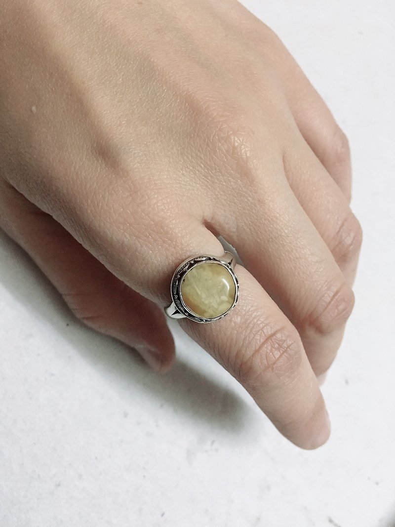 琥珀 蜜蜡 戒指 尼泊尔 手工制 925纯银 - 戒指 - 半宝石 