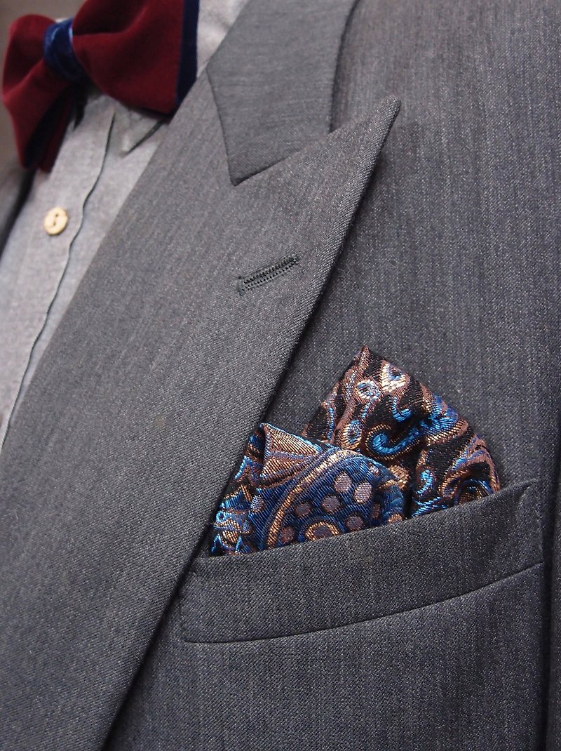 深蓝缇花口袋巾 pocket square 方便快速懒人用 - 领带/领带夹 - 其他人造纤维 蓝色