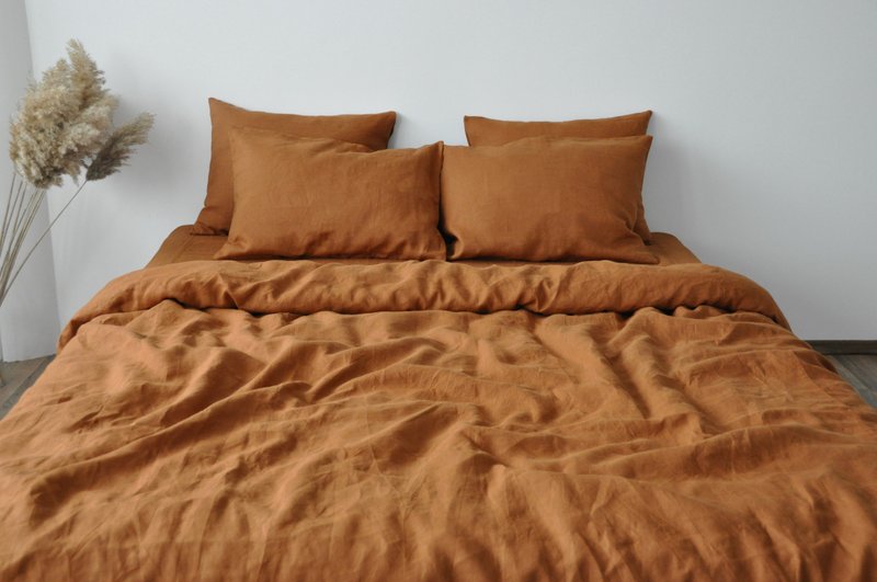 Cinnamon linen duvet cover / Softened linen / Comforter cover / Quilt cover - 寝具 - 亚麻 咖啡色