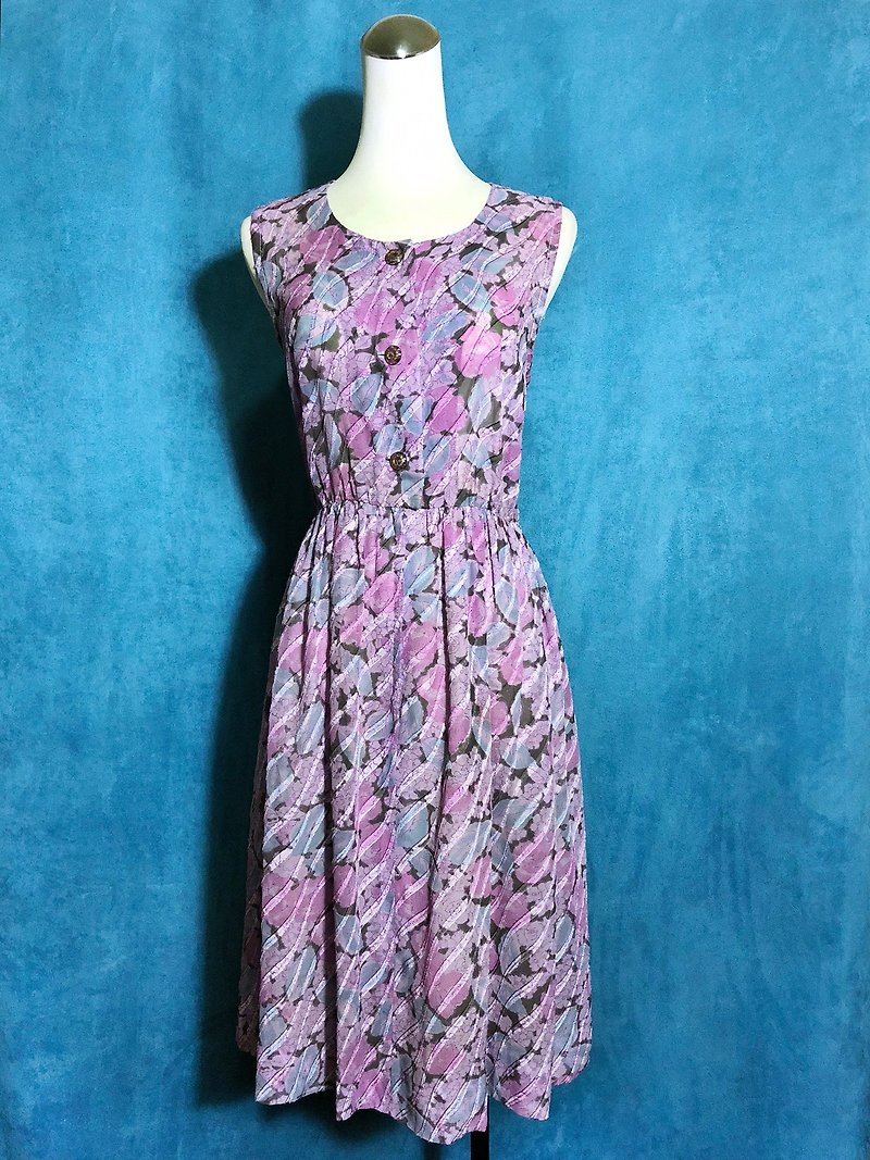 花朵织纹无袖古着洋装 / 国外带回 VINTAGE - 洋装/连衣裙 - 聚酯纤维 粉红色
