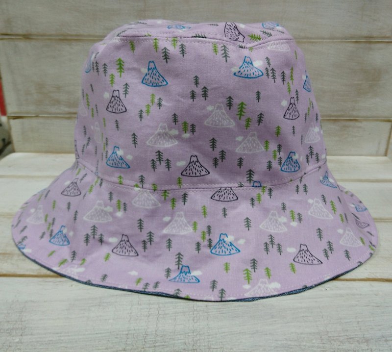 薰衣草富士山森林＆牛仔蓝双面渔夫帽 遮阳帽 - 帽子 - 棉．麻 紫色