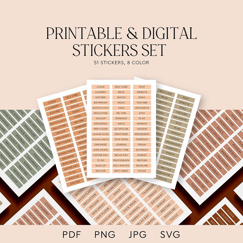 Electronic stickers, Printable stickers, Print & cut stickers, PDF, SVG, PNG - 电子手帐及素材 - 其他材质 