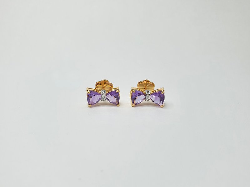Amethyst in 9k gold earring with Belgium cut diamonds - 耳环/耳夹 - 宝石 紫色