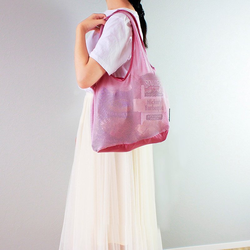 環保袋 Kateva Mesh Reusable Bag  カテバ メッシュエコバッグ - 手提包/手提袋 - 其他人造纤维 粉红色