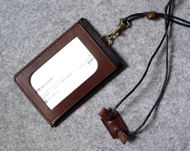 三口袋轻型证件夹  深木+个性黑皮革(含可调长度的颈带) - 证件套/卡套 - 真皮 