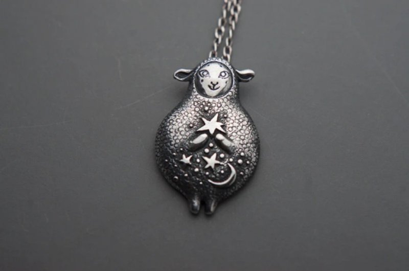 Moon Sheep Pendant - 项链 - 纯银 银色