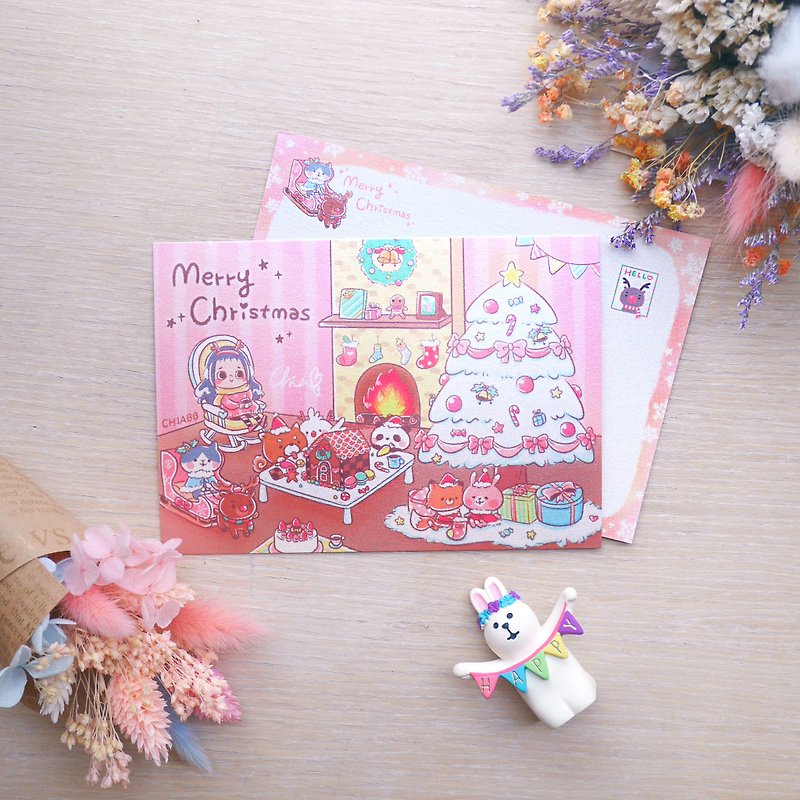 小动物圣诞派对 / ChiaBB 插画明信片 - 卡片/明信片 - 纸 粉红色