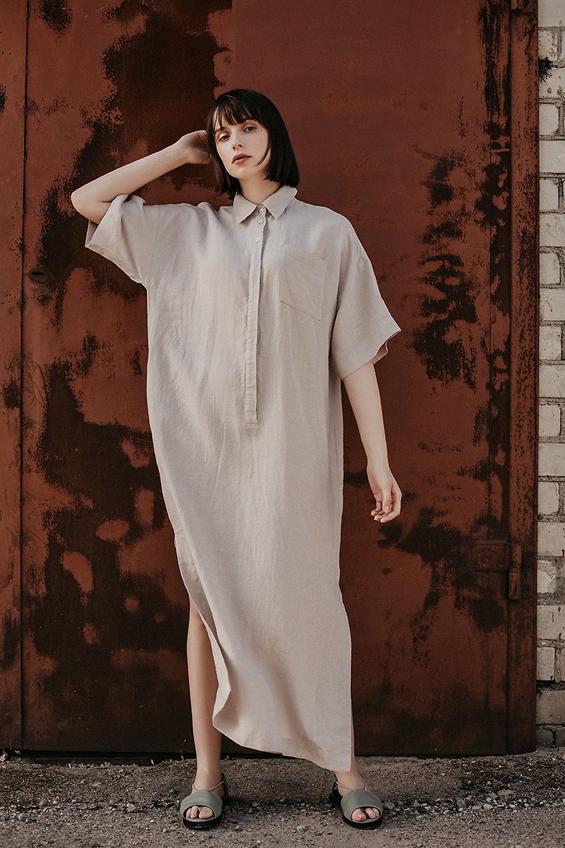 Linen Dress Motumo – 18S4 - 洋装/连衣裙 - 亚麻 