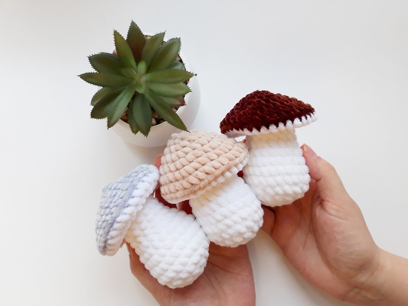 Mushroom plush set, crochet mushroom decor, mushroom art - 玩偶/公仔 - 绣线 多色