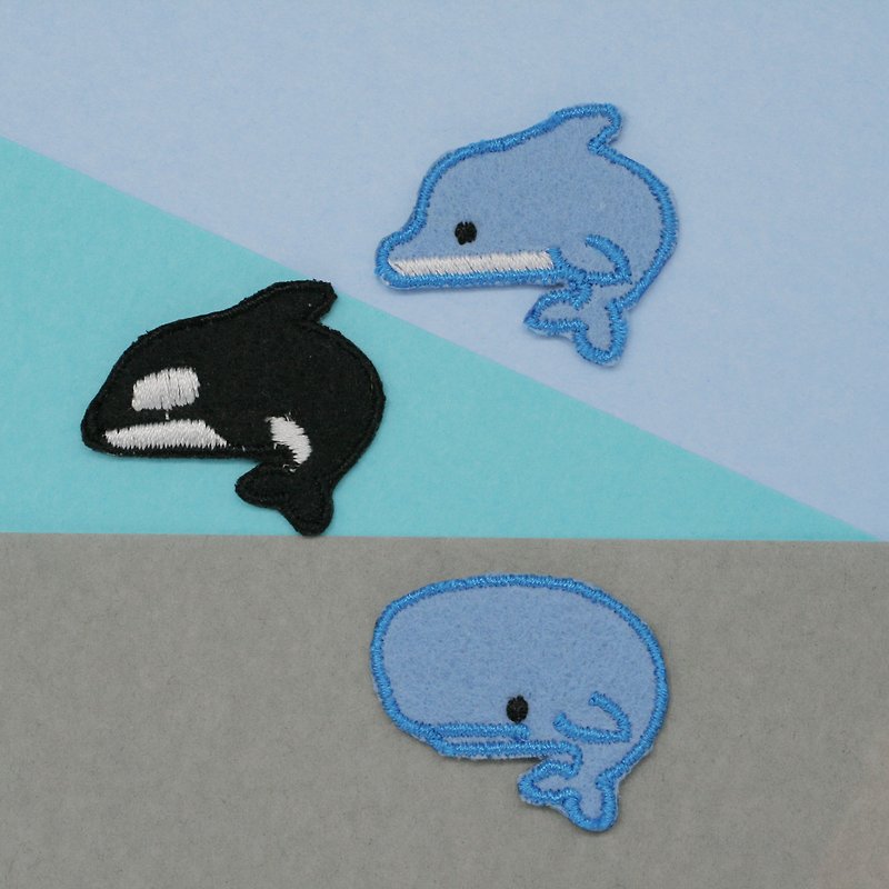 Whale Set Iron Patch (Set of 3, Whale, Orca and Dolphin) - 编织/刺绣/羊毛毡/裁缝 - 绣线 蓝色